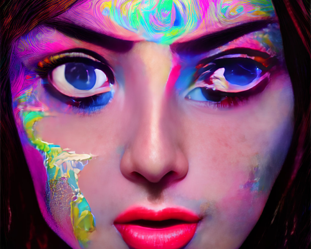 Colorful Psychedelic Patterns Adorning Woman's Face