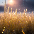 Majestic sunset scene in glowing field with tall grass