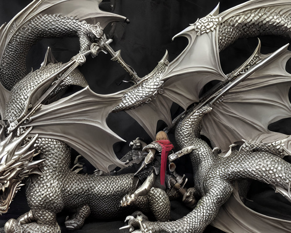 Detailed knight vs. dragon figurine with intricate features