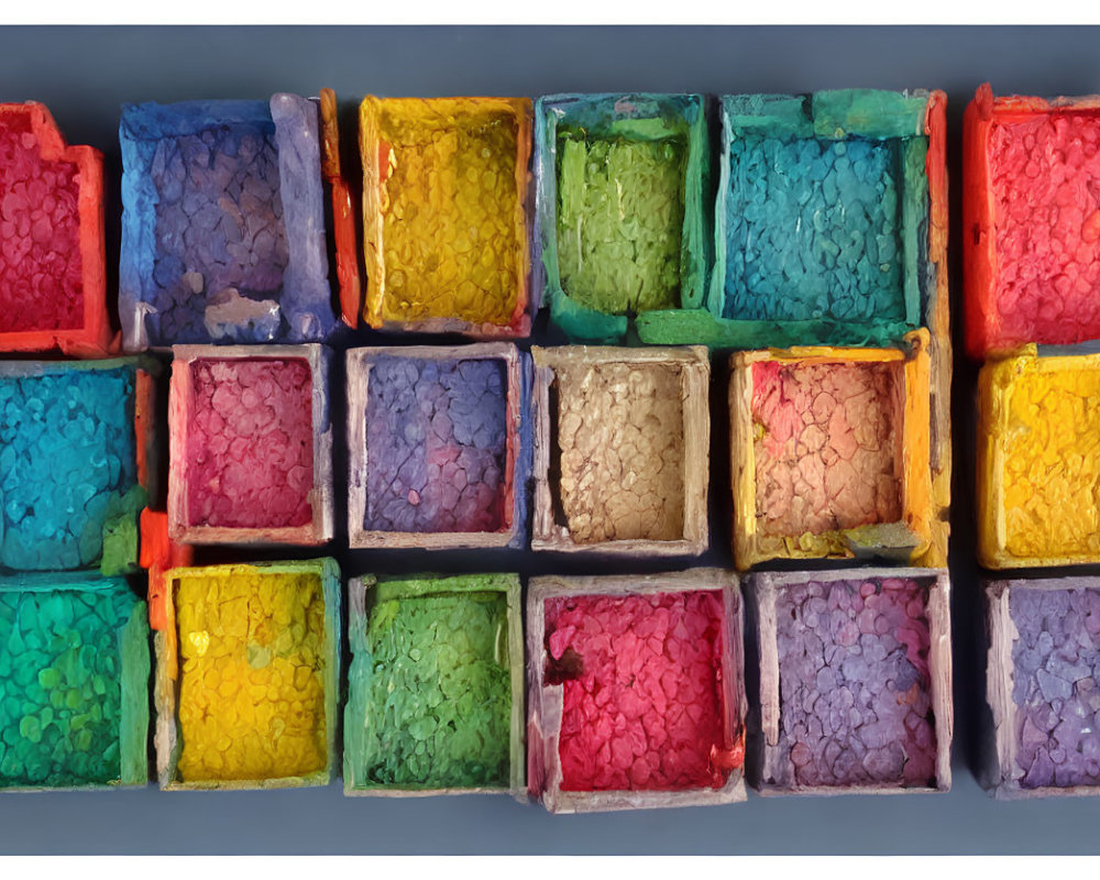 Colorful Rainbow Wax Crayons Arranged in Box Compartments