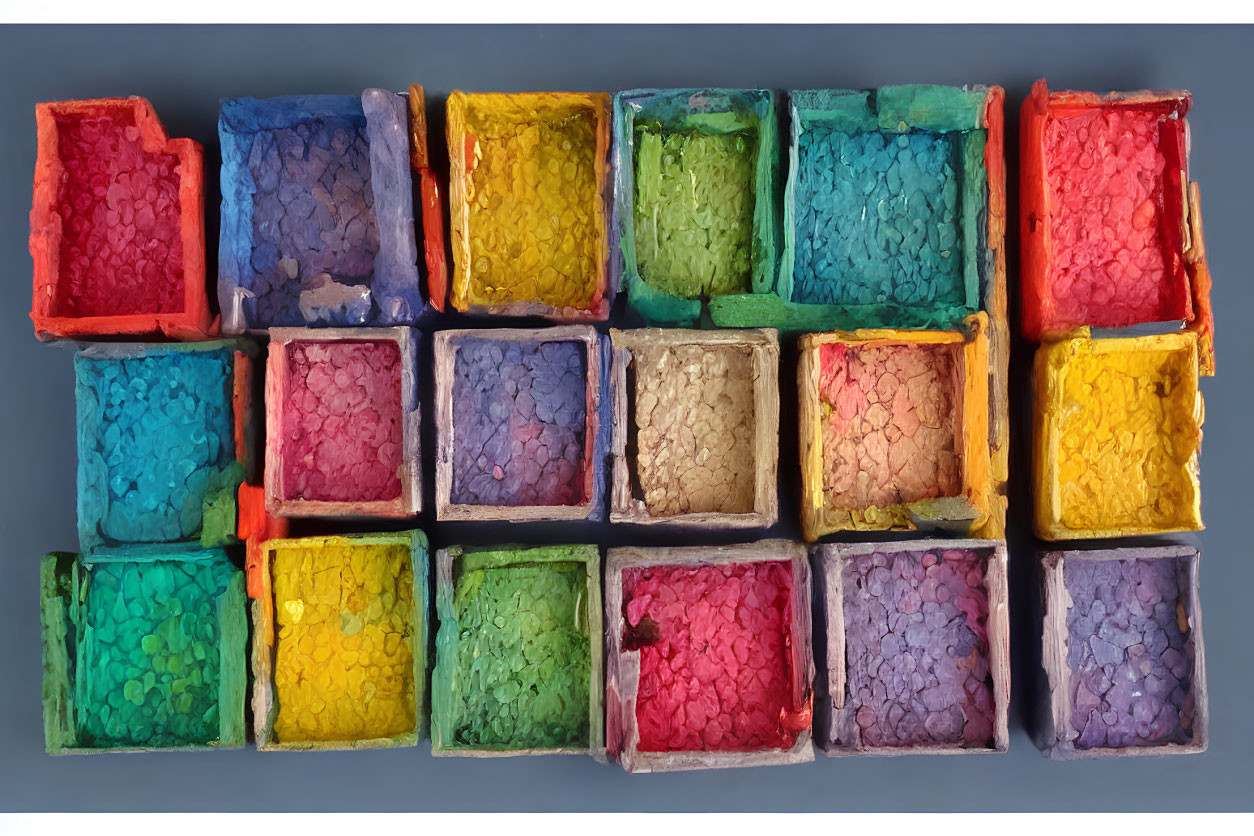 Colorful Rainbow Wax Crayons Arranged in Box Compartments