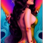 Curly-Haired Woman Against Psychedelic Floral Background