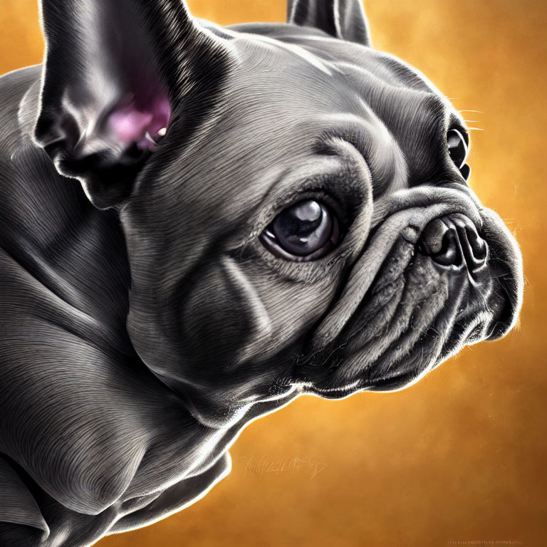 Detailed Digital Painting of French Bulldog's Expressive Eyes and Wrinkled Face