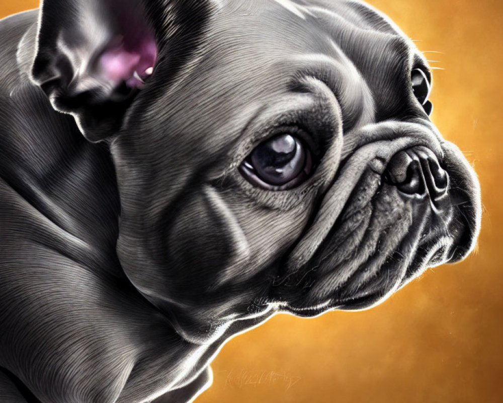 Detailed Digital Painting of French Bulldog's Expressive Eyes and Wrinkled Face