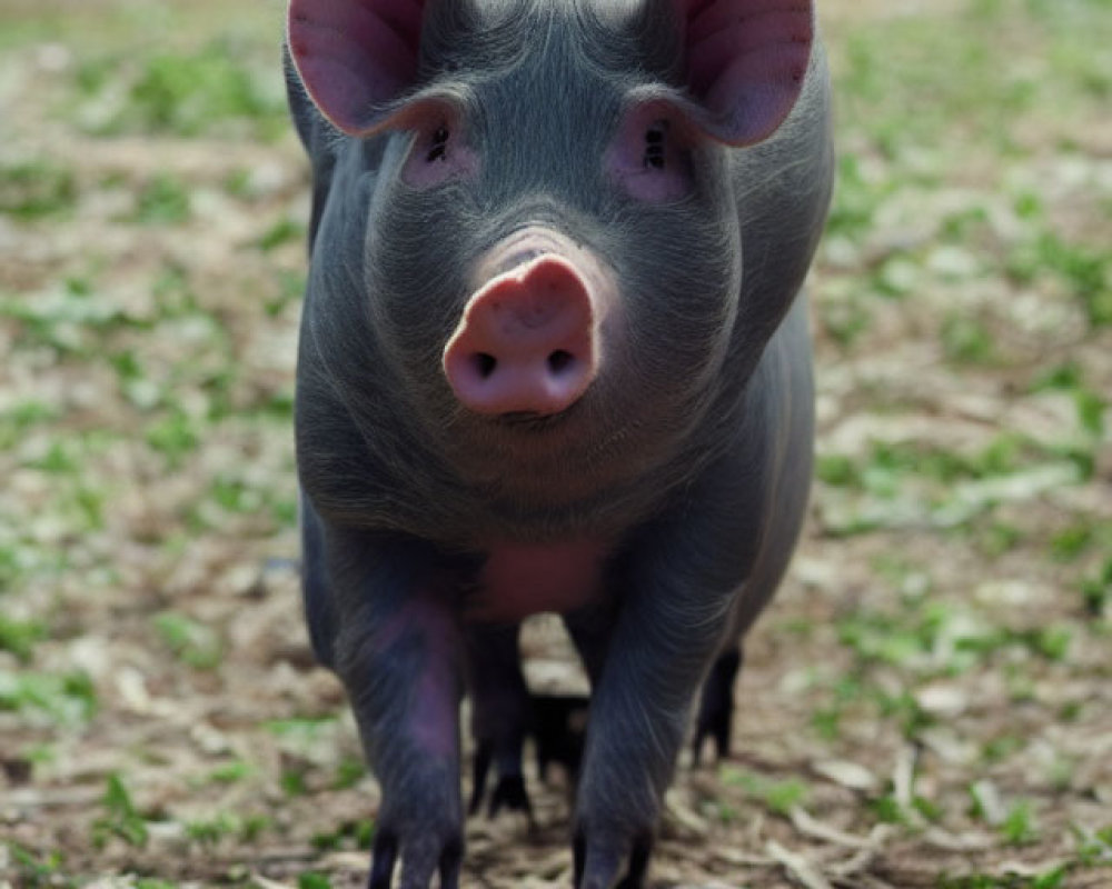 Prominent Snouted Pig Standing on Straw Bed