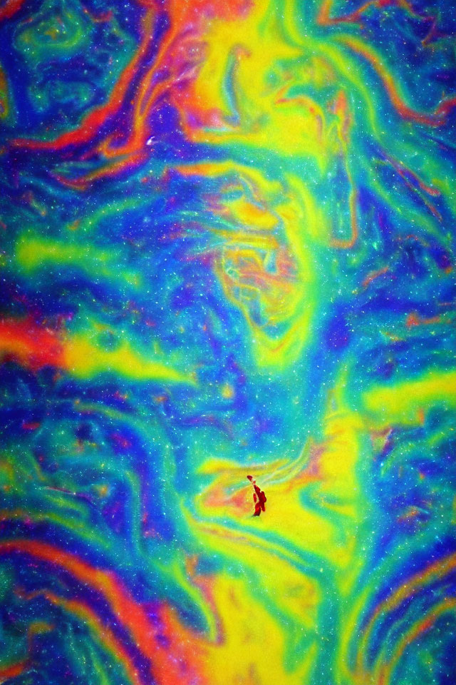 Colorful Swirls with Red Figure in Center