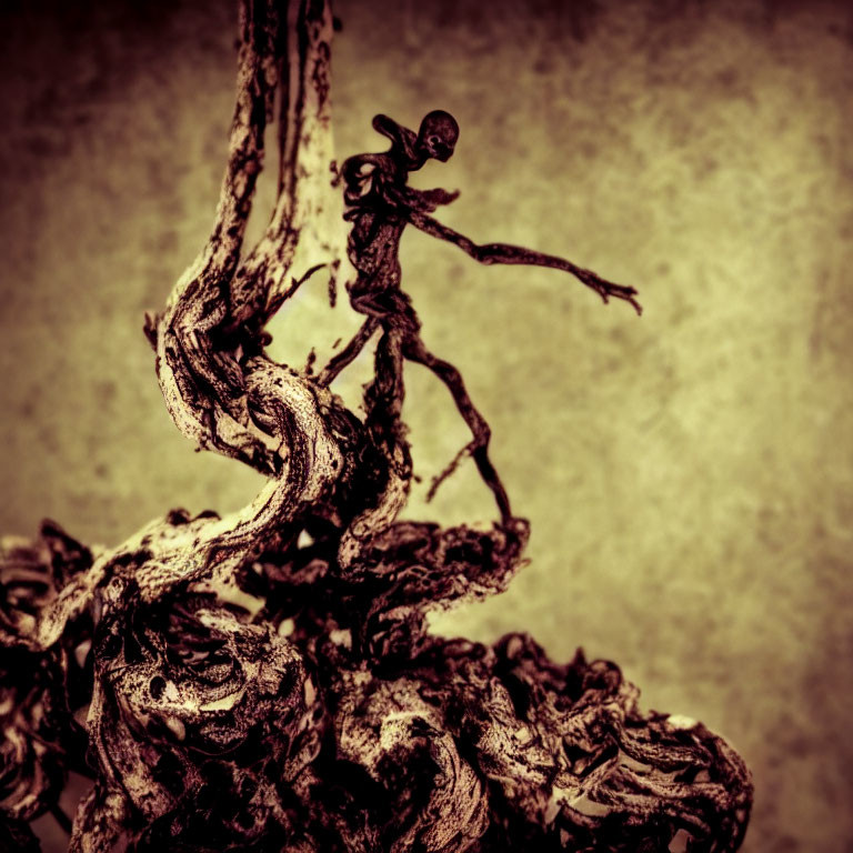 Twisted, gnarled plant in sepia-toned backdrop