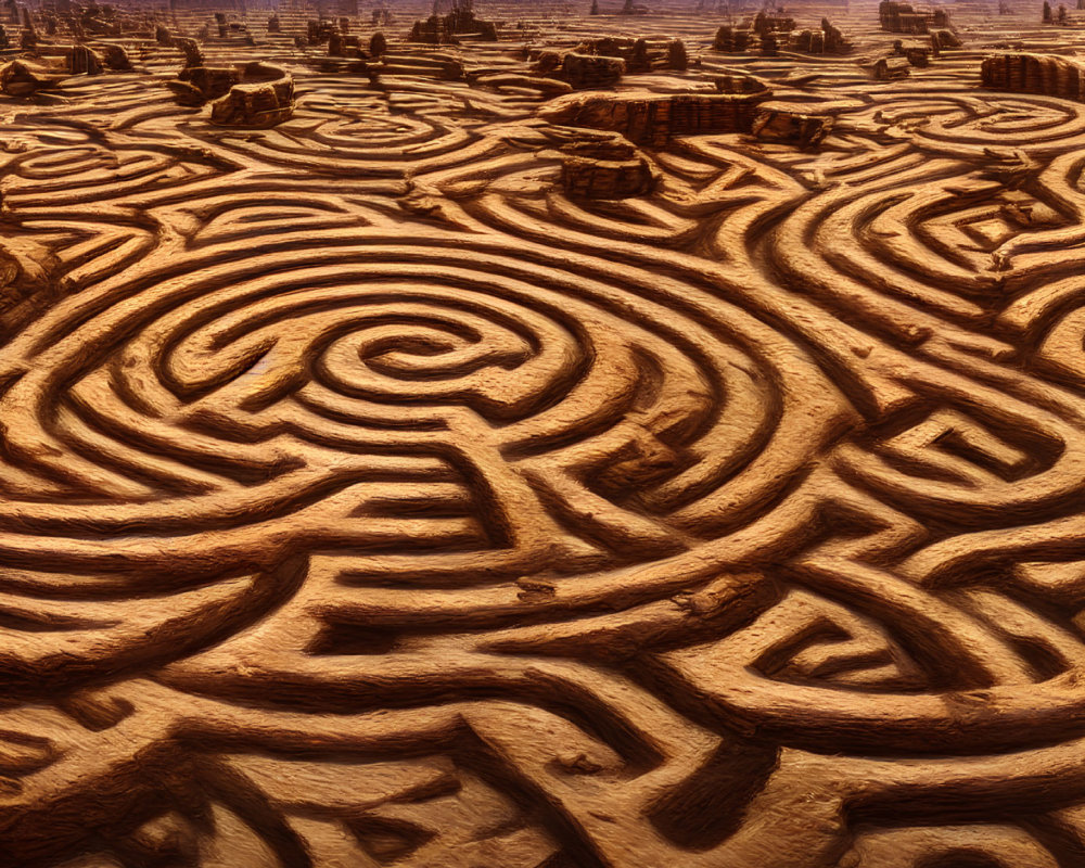 Majestic sand maze under dramatic sky and rock formations