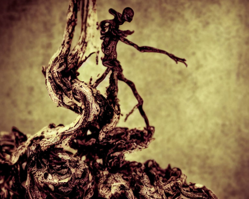 Twisted, gnarled plant in sepia-toned backdrop