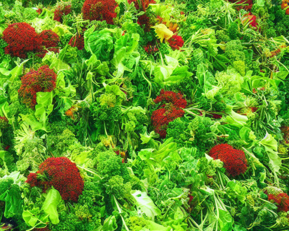 Colorful Leafy Greens and Red Broccoli Bunches Mosaic