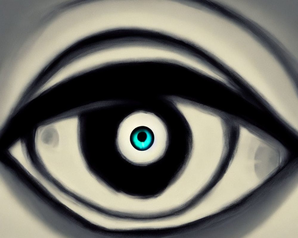 Stylized digital painting of eye with black and white lines and blue pupil