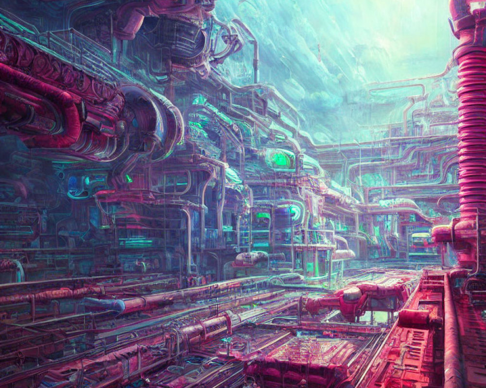 Vibrant Pink and Blue Futuristic Industrial Scene