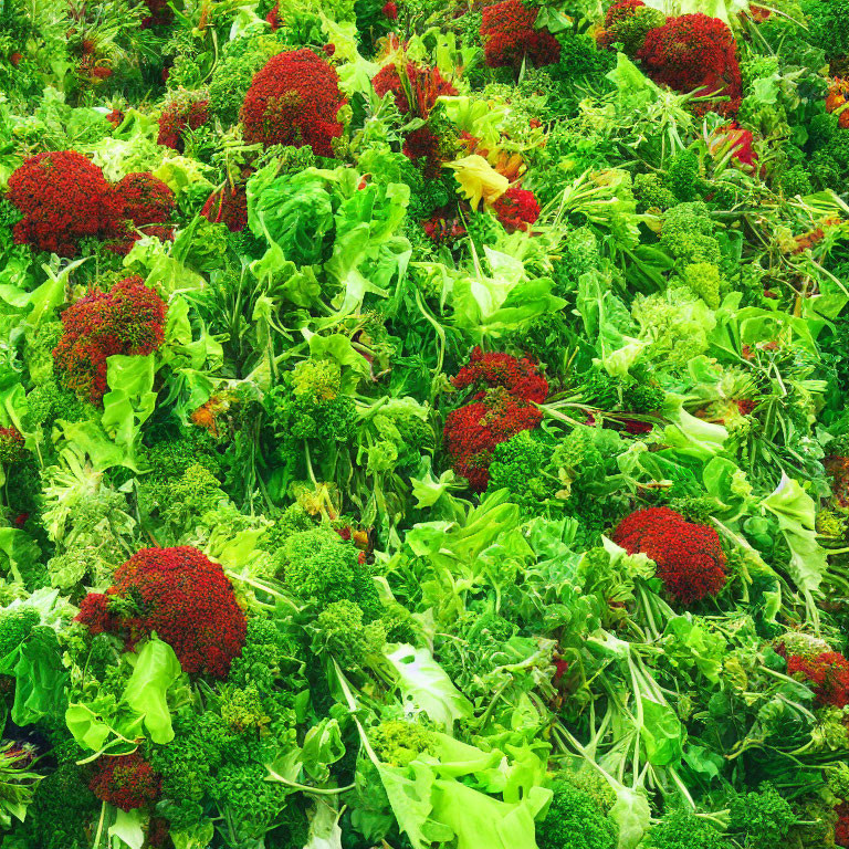 Colorful Leafy Greens and Red Broccoli Bunches Mosaic