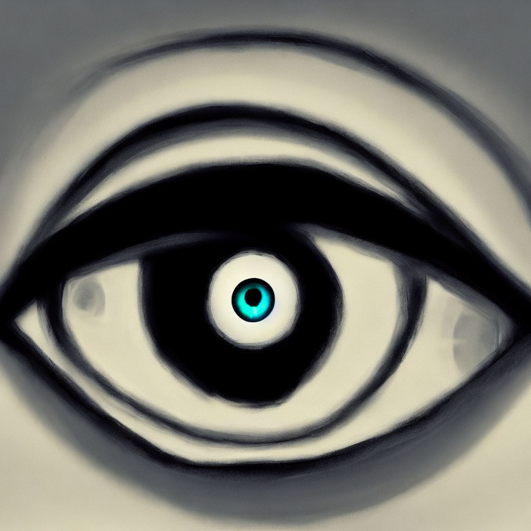 Stylized digital painting of eye with black and white lines and blue pupil