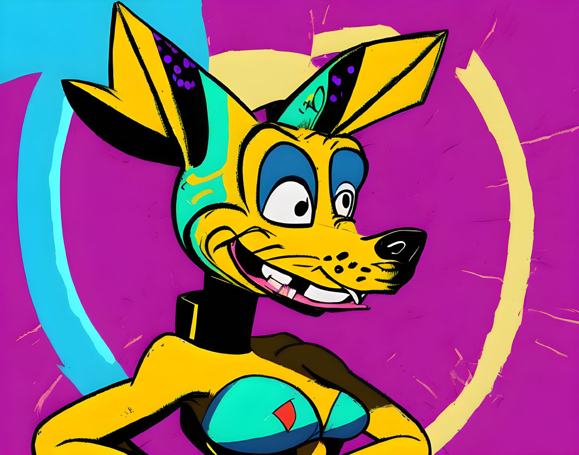 Colorful Cartoon Illustration of Yellow Dog with Large Ears and Vibrant Spots