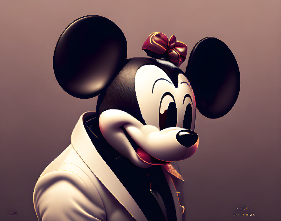 Stylized mouse character in suit with bow tie & red bow - Artistic rendering