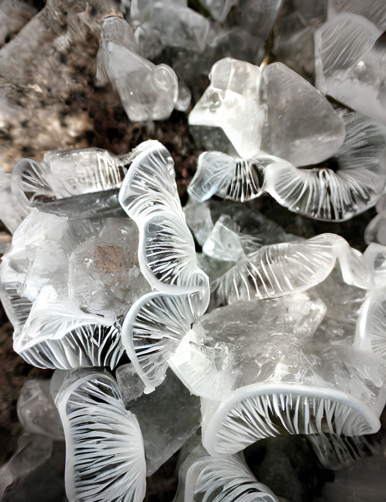 Detailed Feather-Like Ice Formations on Rocky Surface