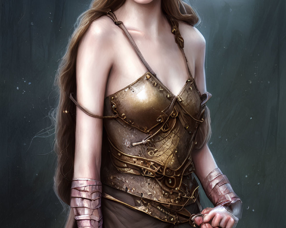 Medieval fantasy armor woman with sword in digital artwork