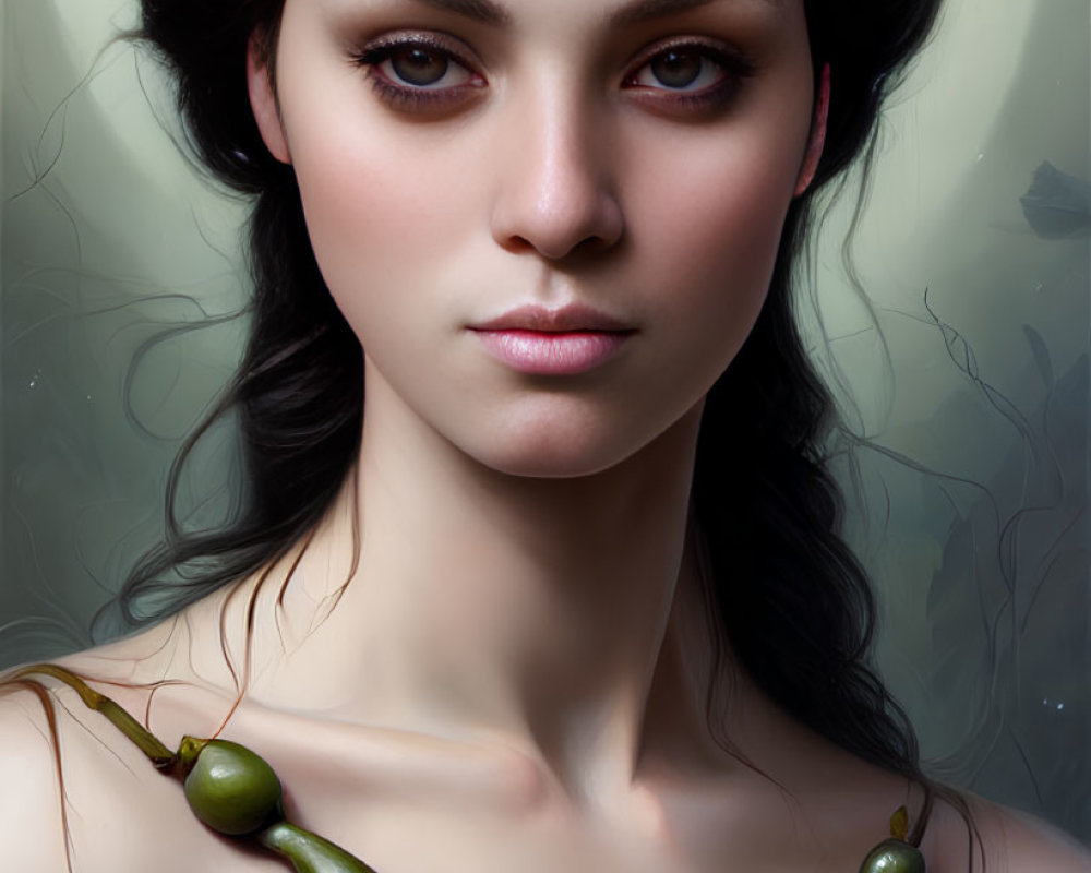 Woman with Pear Earrings and Headpiece in Digital Art