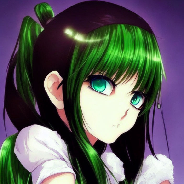 Character with Bright Green Hair and Blue Eyes in Anime Style