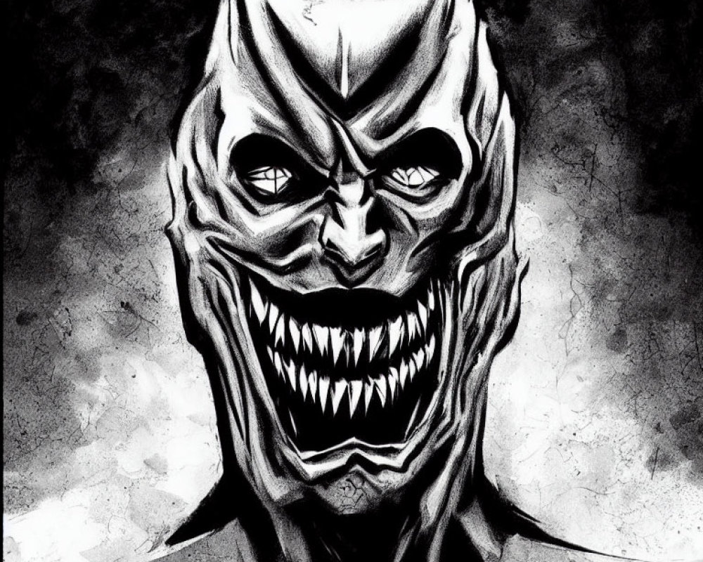 Monochrome illustration of menacing bat-like figure