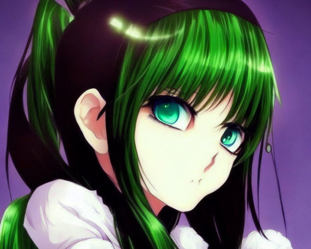 Character with Bright Green Hair and Blue Eyes in Anime Style