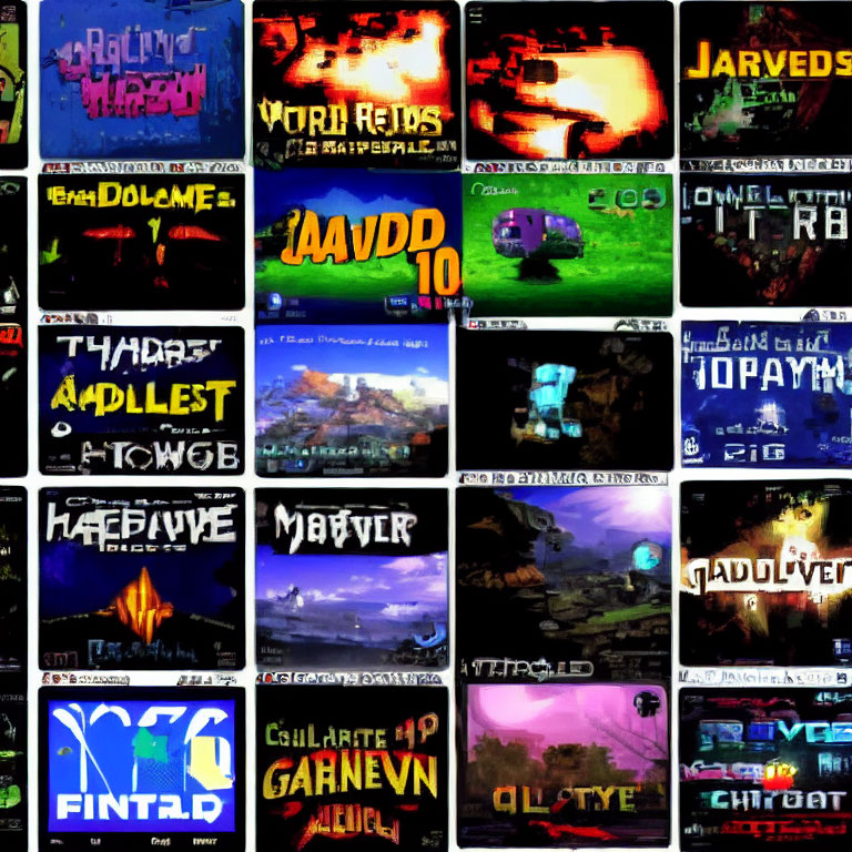 Pixelated Video Game Collage with Retro Graphics & Diverse Color Schemes