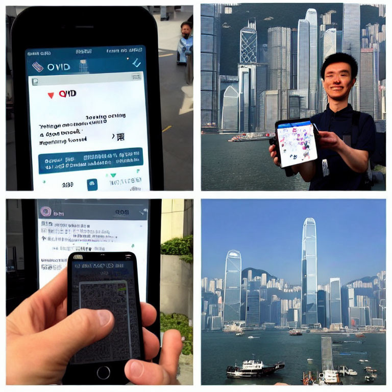 Collage of Smartphone, Tablet, and Hong Kong Skyline Images