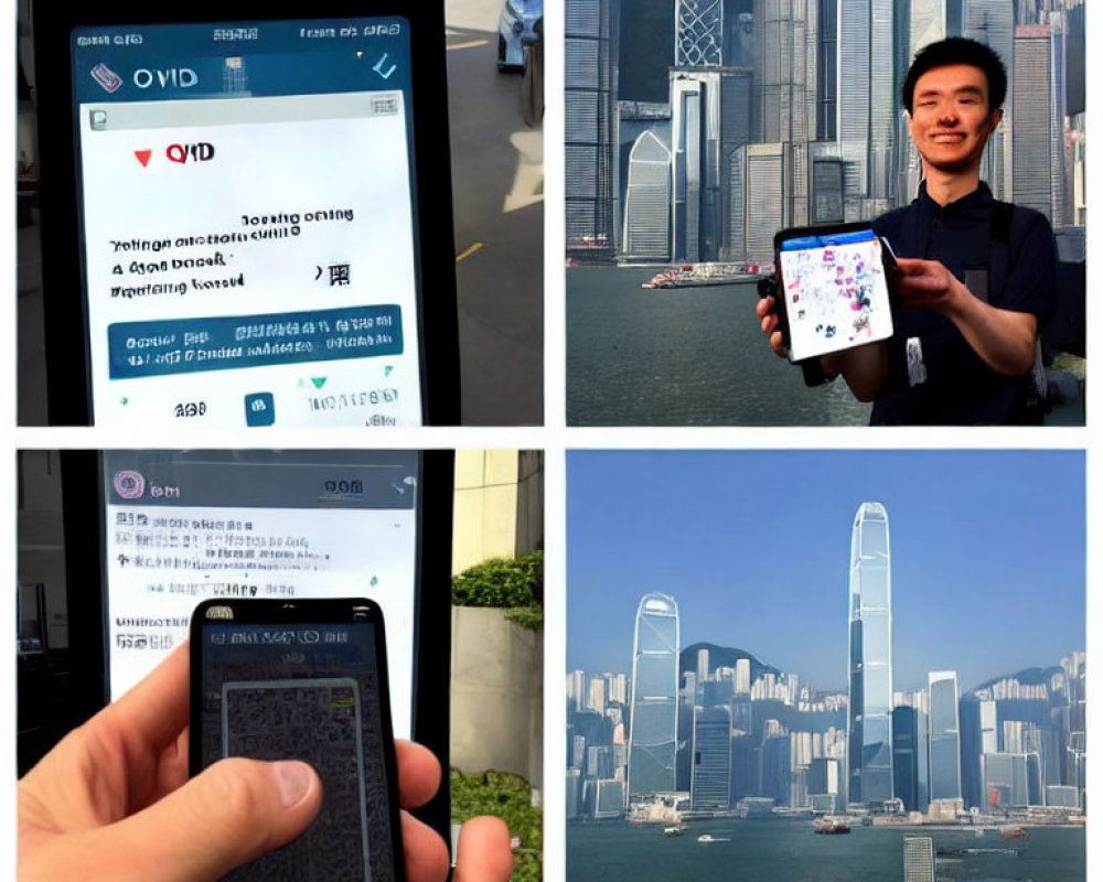 Collage of Smartphone, Tablet, and Hong Kong Skyline Images