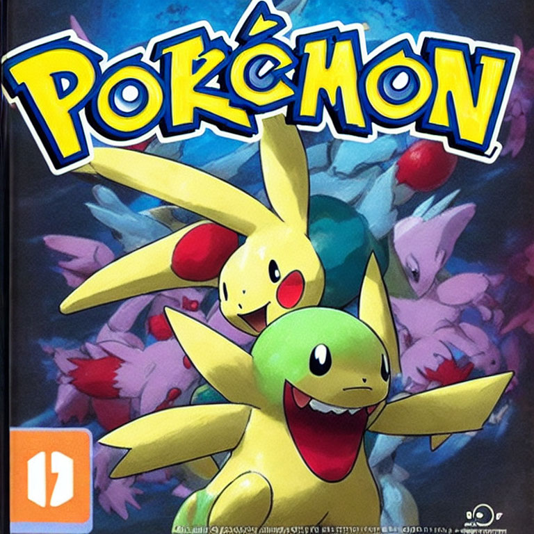 Colorful Pokémon game cover featuring Pikachu and logo, rated 7