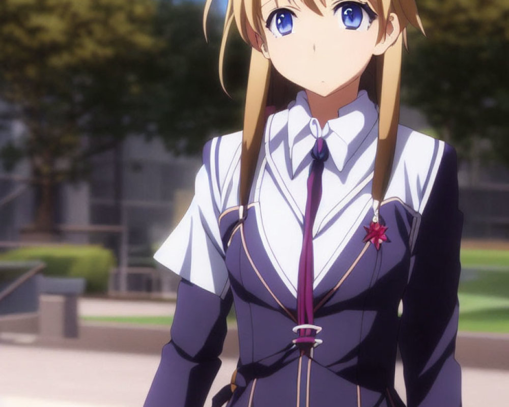 Blonde-Haired Female Character in Blue and White School Uniform