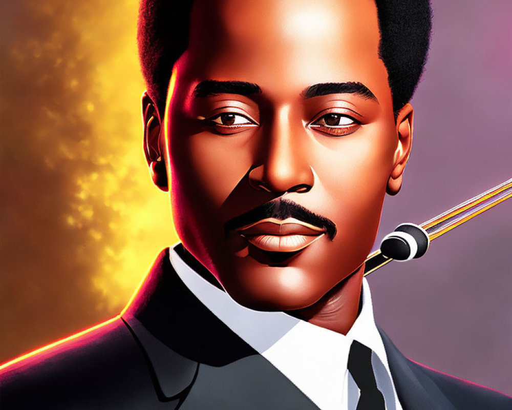 Colorful Stylized Portrait of Man in Suit with Afro and Mustache