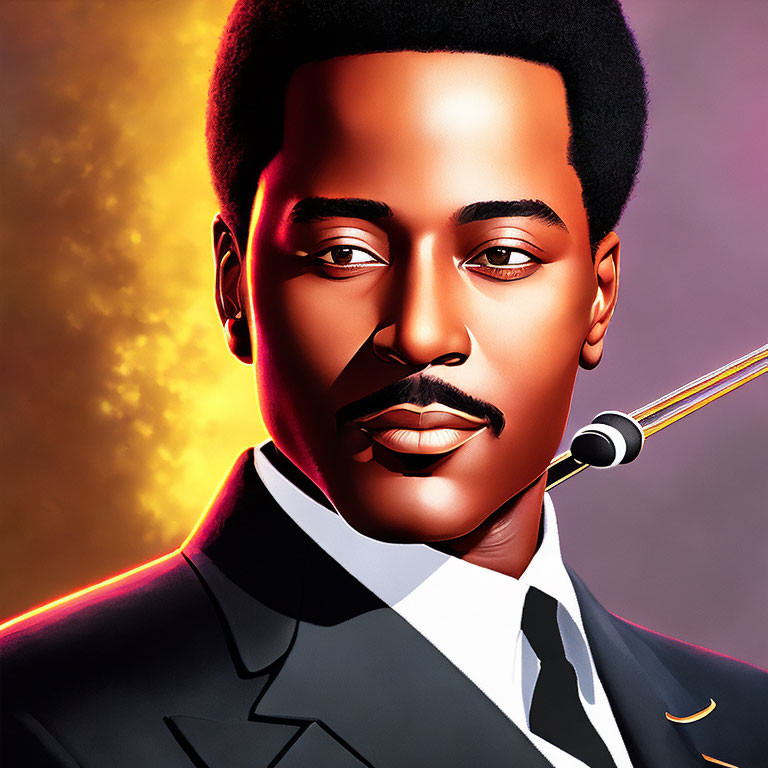 Colorful Stylized Portrait of Man in Suit with Afro and Mustache