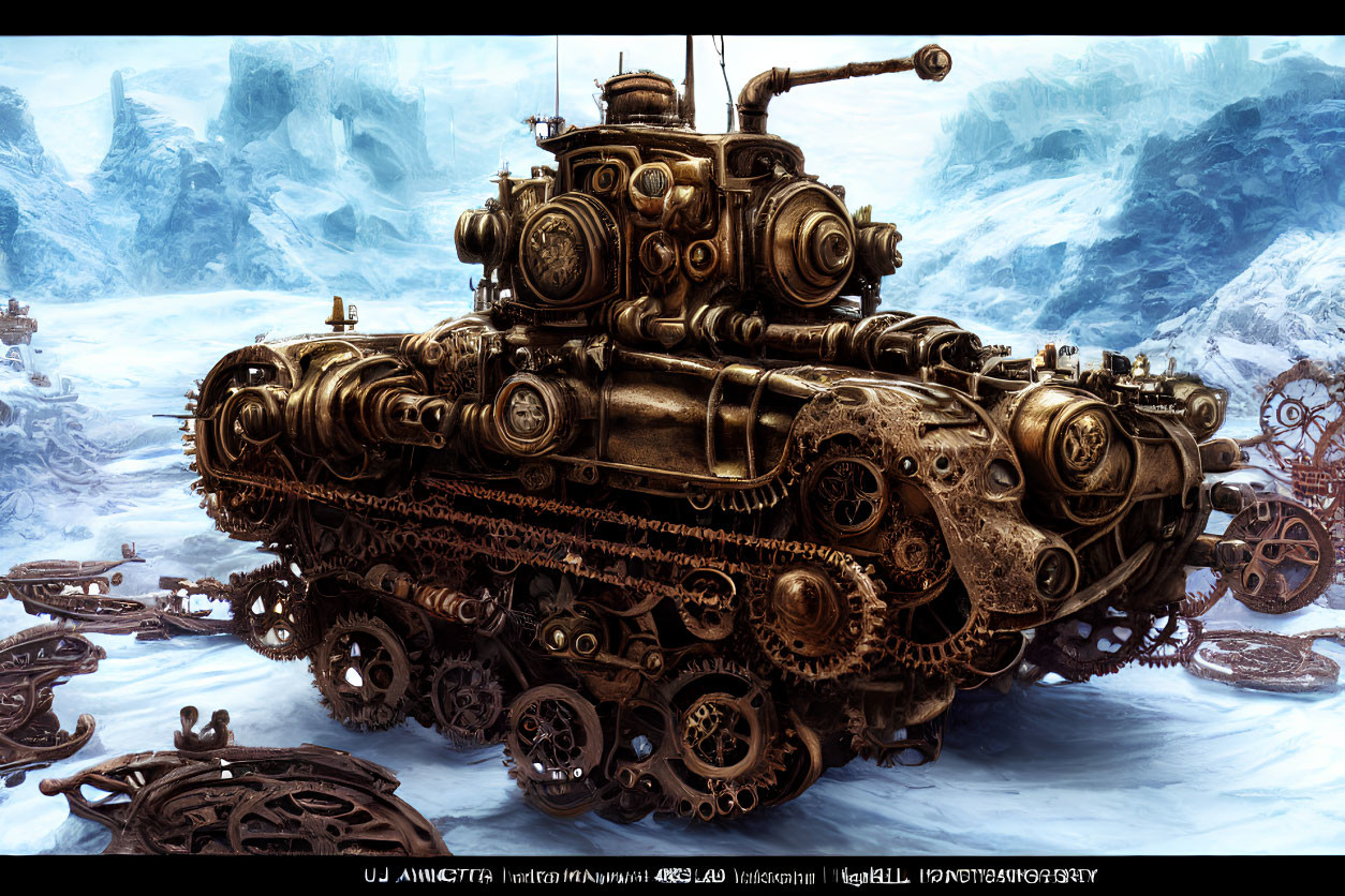 Detailed Steampunk Tank in Frozen Landscape