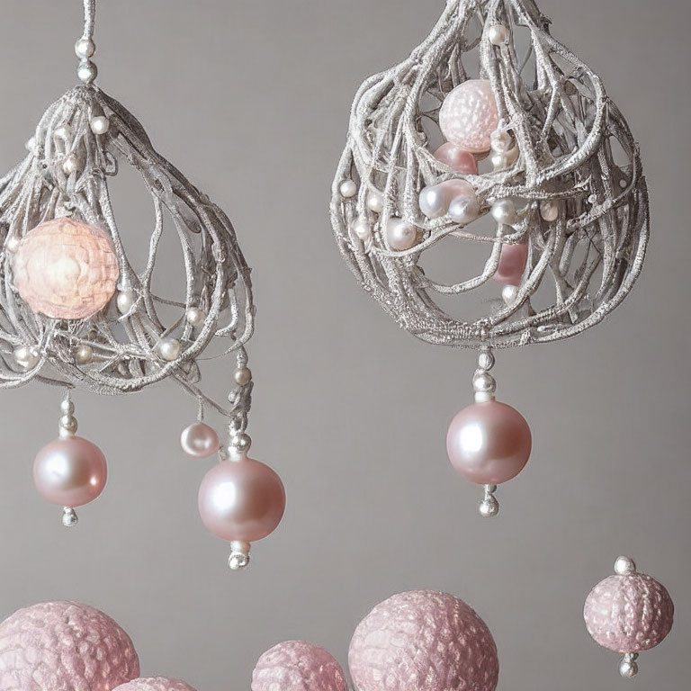 Pearl and Beaded Pink Jewelry Design with Chandelier-like Aesthetic