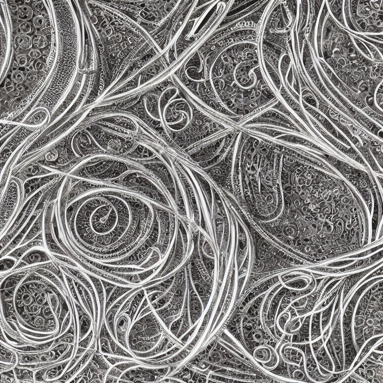 Detailed Black and White Abstract Swirling Lines Pattern