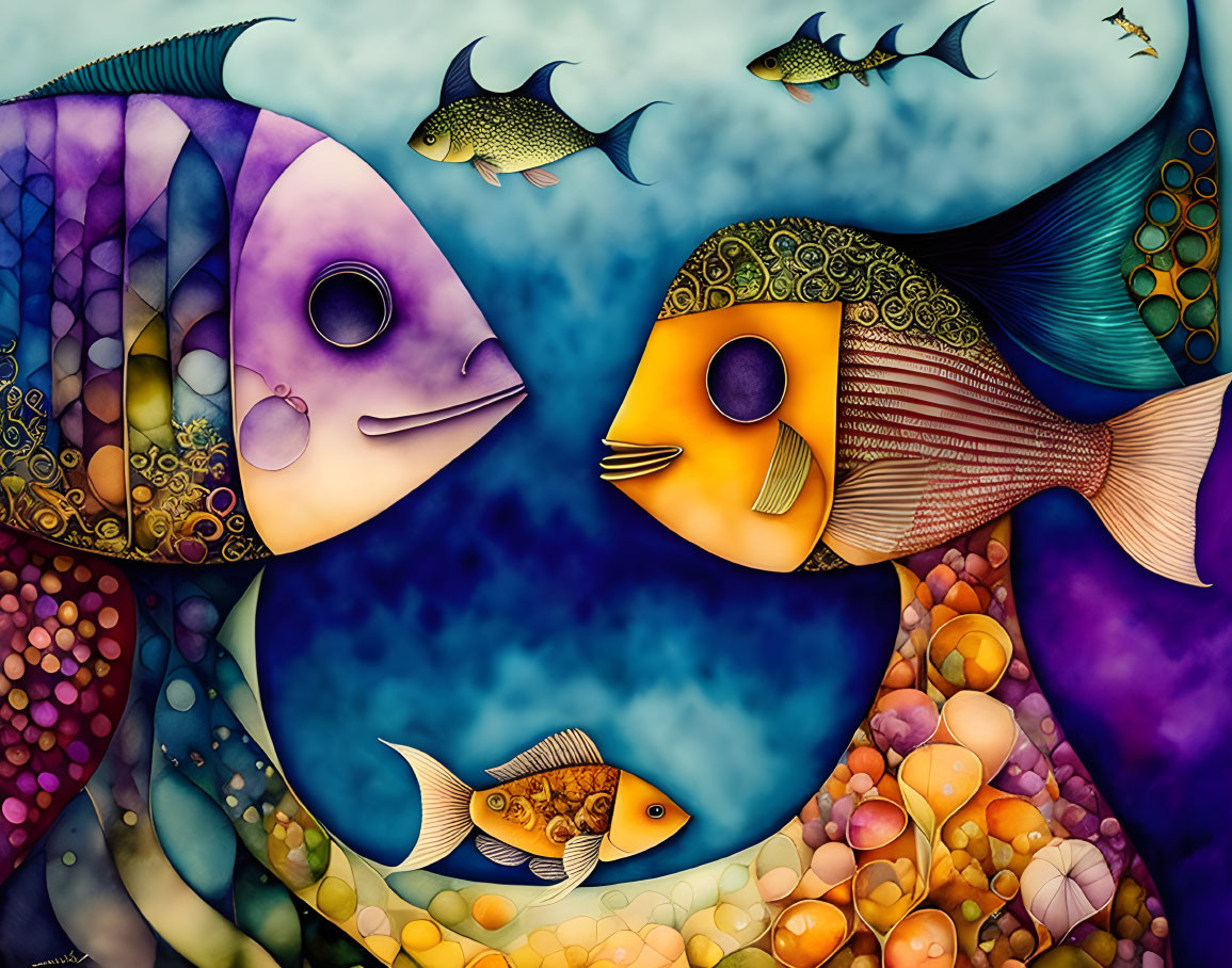 Vibrant fish artwork in aquatic setting