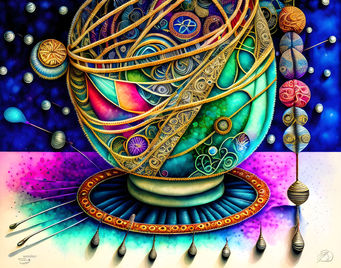 Colorful Psychedelic Abstract Celestial Object with Floating Spheres