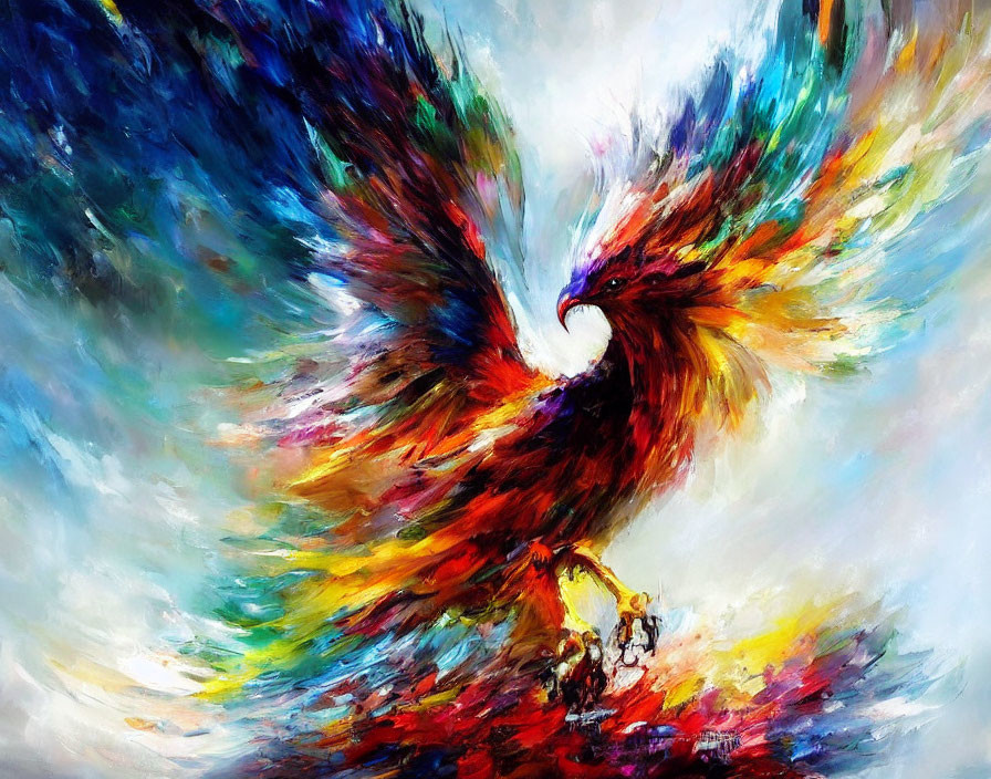 Colorful Phoenix Painting Symbolizing Rebirth and Power