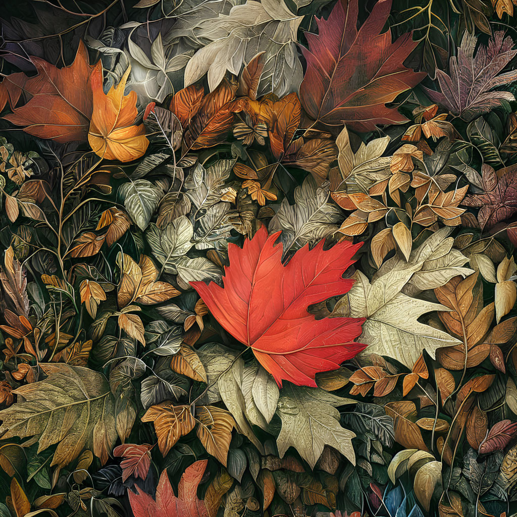 Colorful Autumn Leaves in Red, Orange, Yellow & Brown