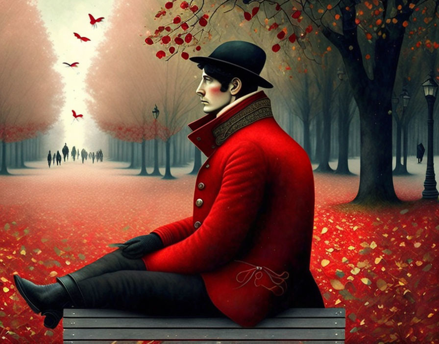 the man in red scarf who sits in the park