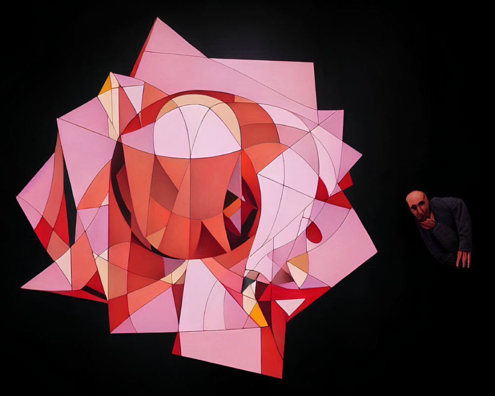 Abstract Geometric Shapes in Red and Pink on Black