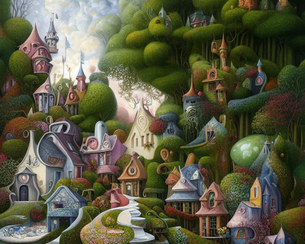 Colorful Fairy-Tale Houses in Whimsical Landscape