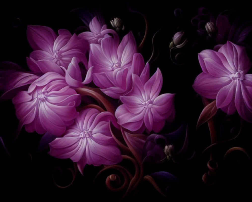 Cluster of Vibrant Purple Flowers on Dark Background