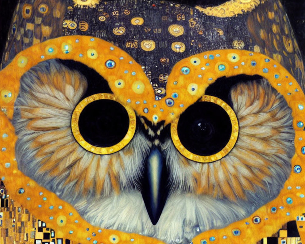 Captivating owl with large eyes against heart-shaped pattern on textured background