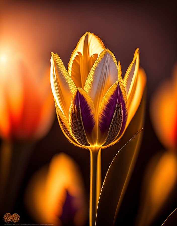 Bright Yellow Tulip Against Warm Bokeh Background