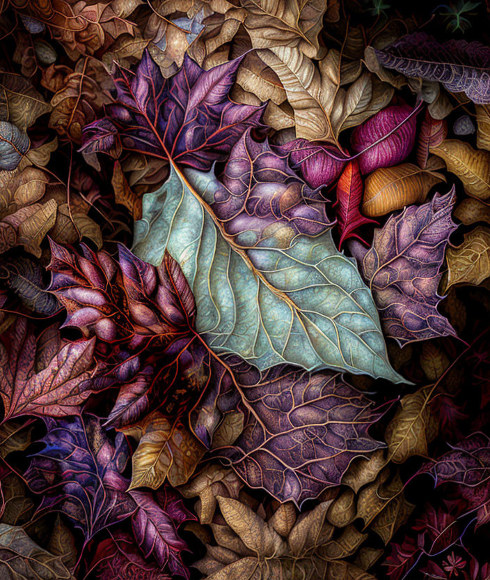 Colorful Autumn Leaves: Purple, Red, Blue & Brown