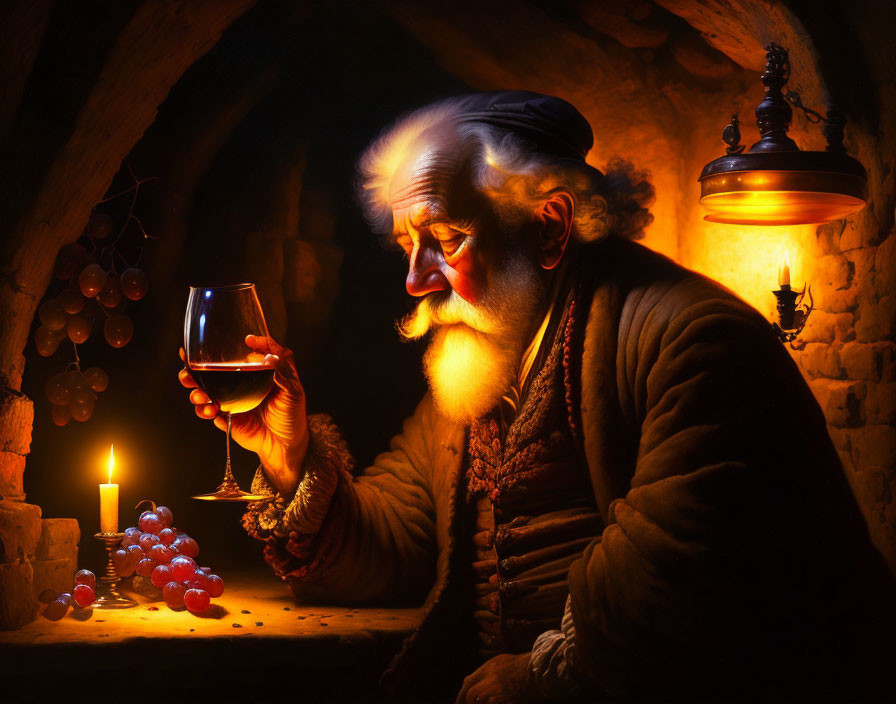 old man drinking wine