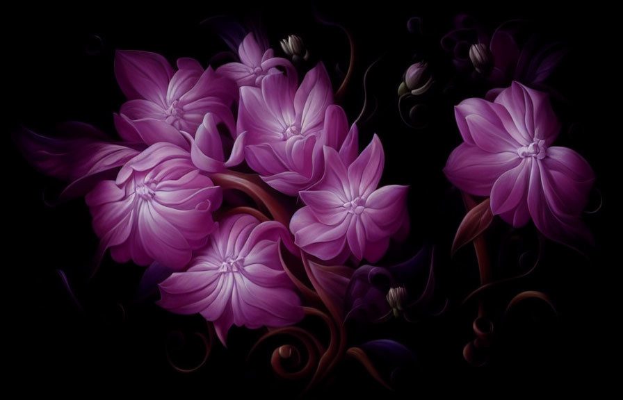 Cluster of Vibrant Purple Flowers on Dark Background