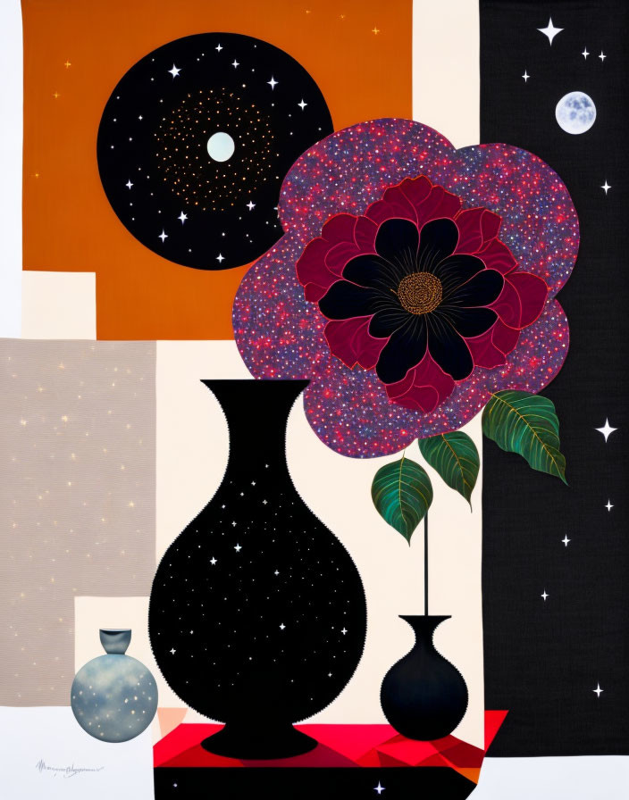 Colorful Abstract Art: Flower, Star Vases, Moon, Geometric Shapes